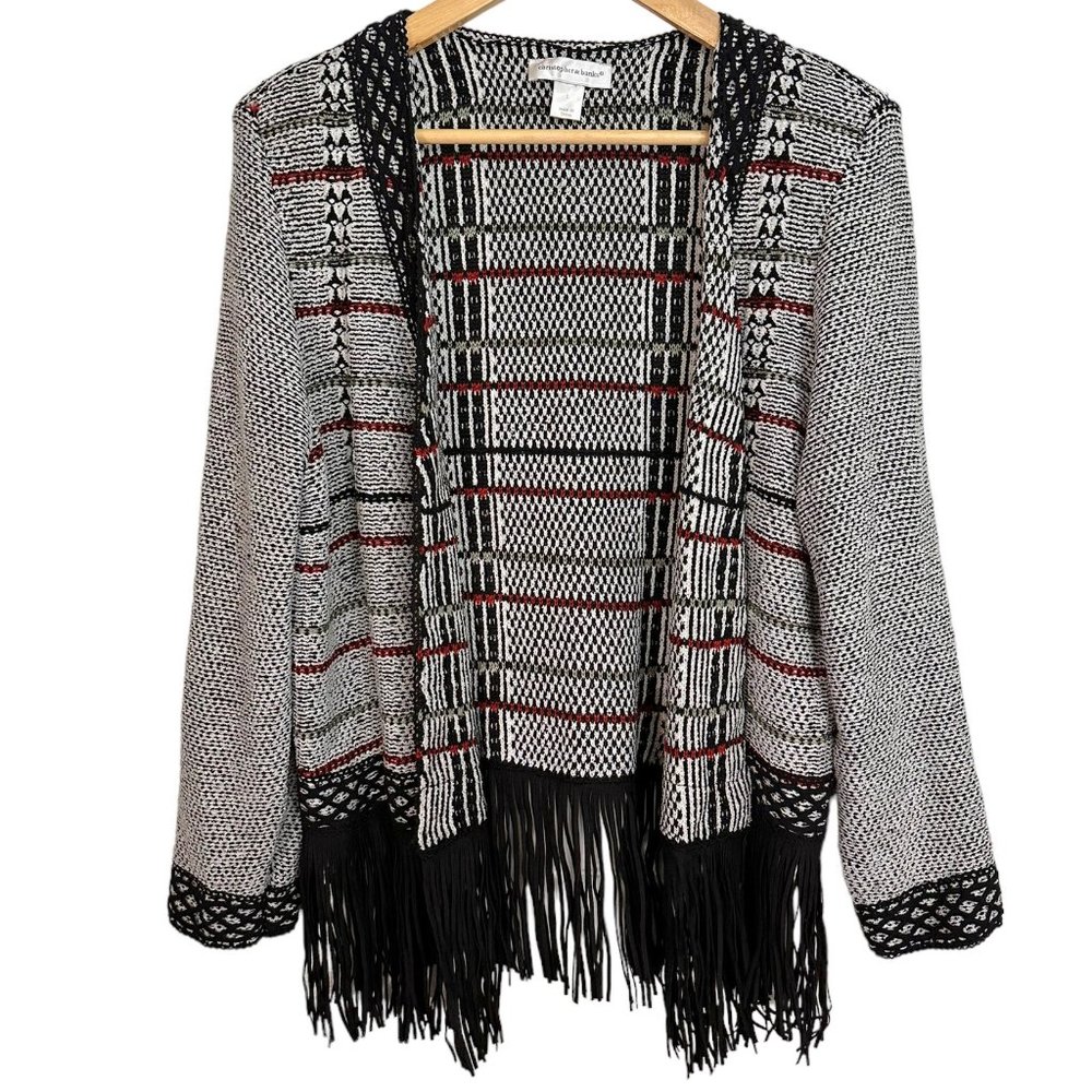 Christopher & Banks Fringed Plaid Cardigan Blazer Women's Large